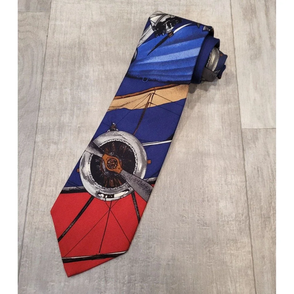 Vintage Polo Ralph Lauren WWI Bi-Plane Aviation Silk Tie RARE Airplane USA Made